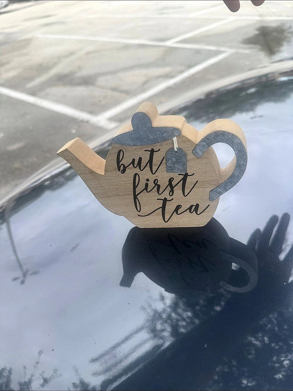But First Tea Teapot Decor Brown